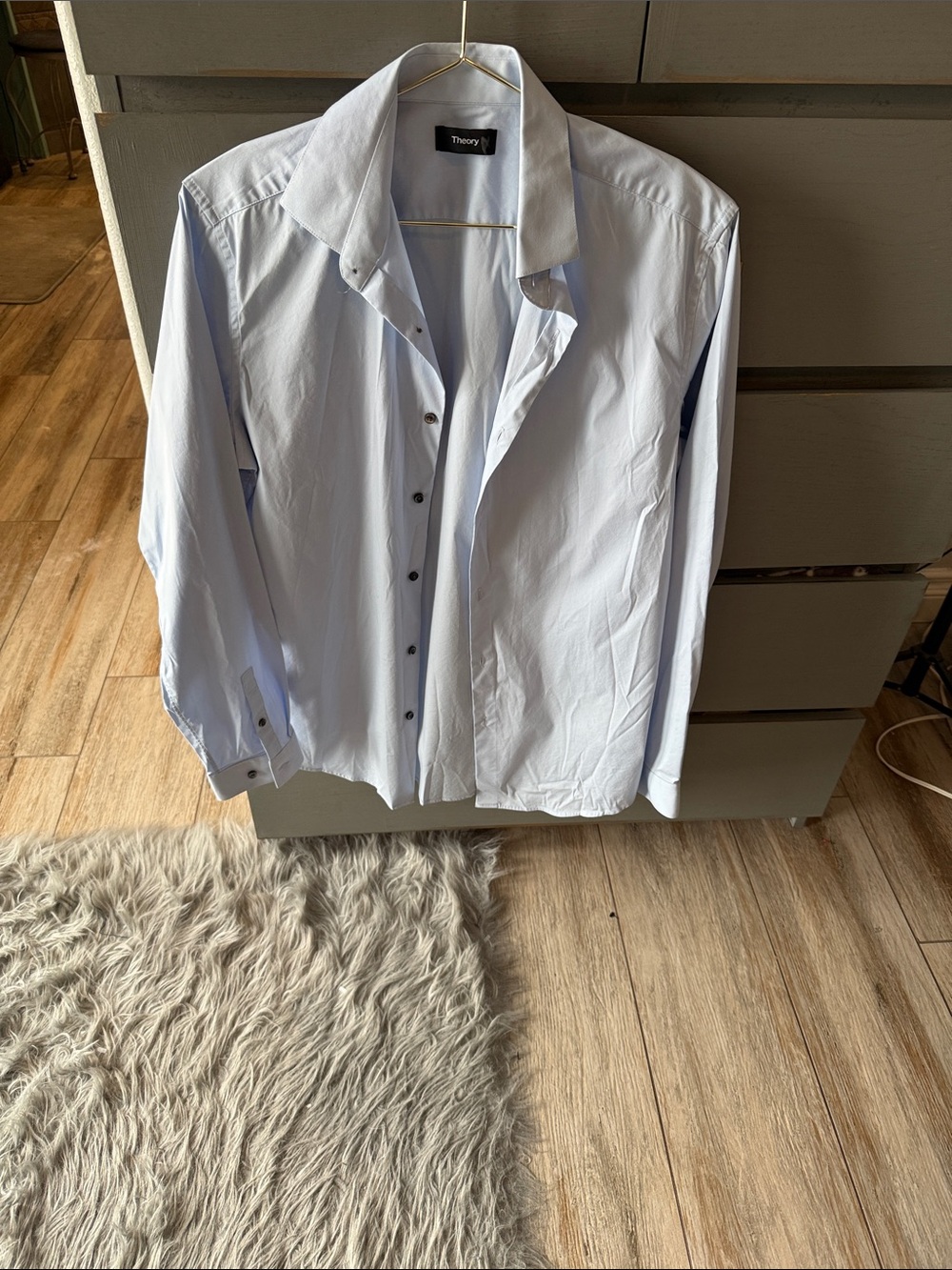 Theory Men’s Pale Blue Dress Shirt with Spread Collar